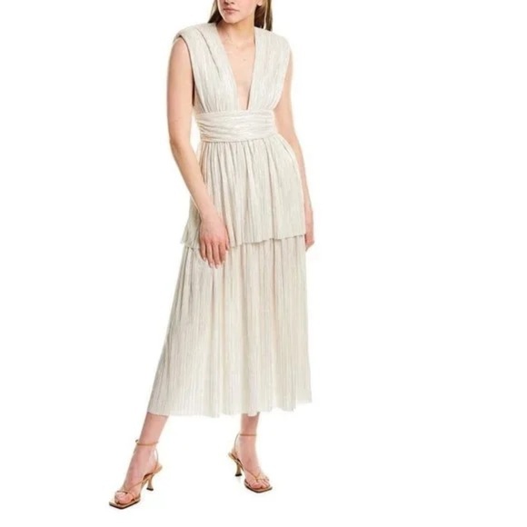 Sabina Musayev Dresses & Skirts - Sabina Musayev Ophelia Plissé Lurex Shimmer Midi Dress - off white - XS